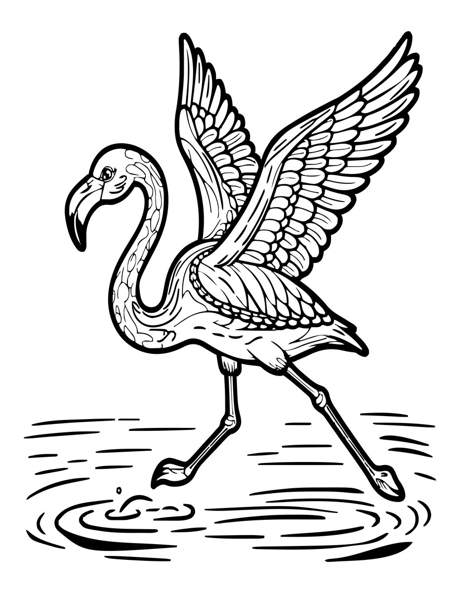 Running Flamingo - free printable coloring page