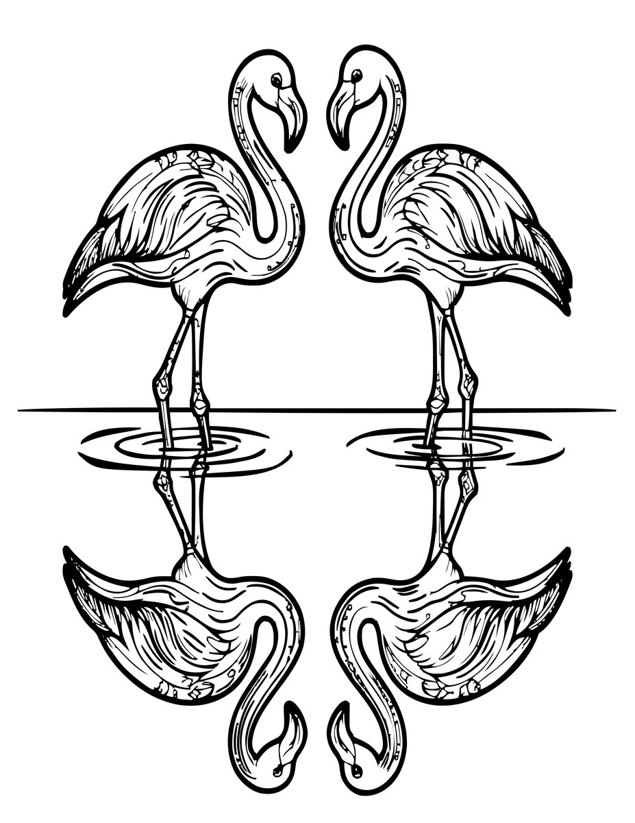 Flamingo Reflection - free printable coloring page