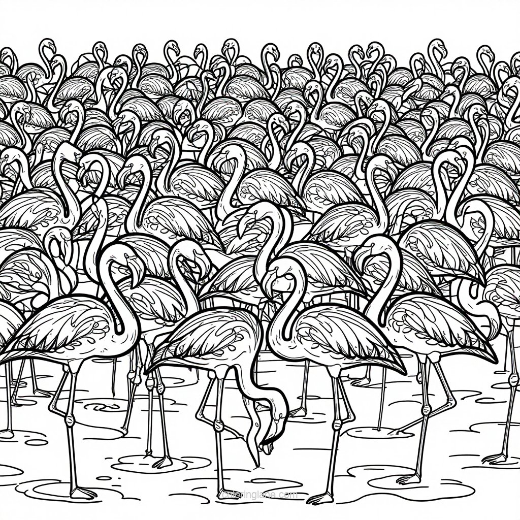 Flamingo Dance - free printable coloring page