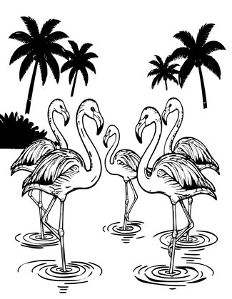 Flamingo in Mist - Free printable coloring page