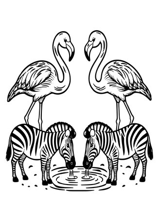 Flamingo and Zebra - Free printable coloring page