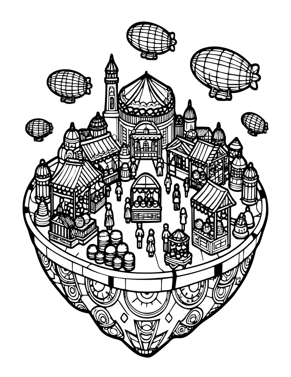 Island Market - free printable coloring page
