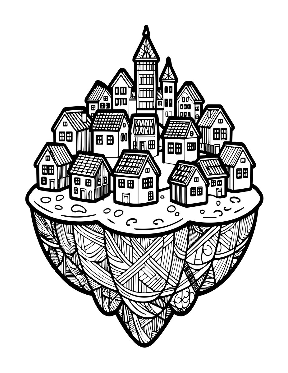 Island Village - free printable coloring page