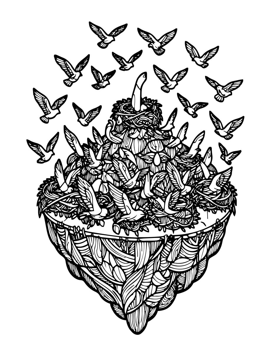 Island and Birds - free printable coloring page