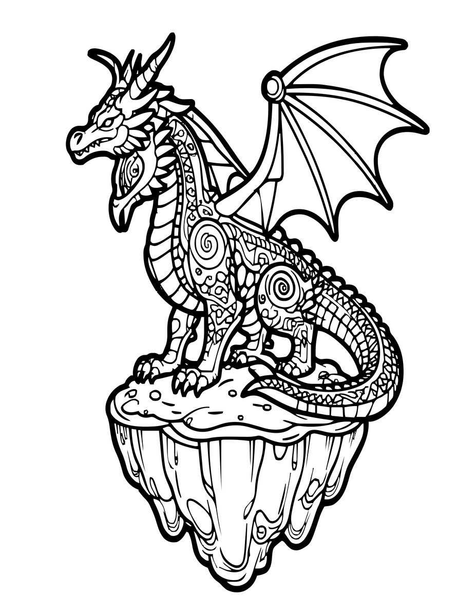 Island and Dragon - free printable coloring page