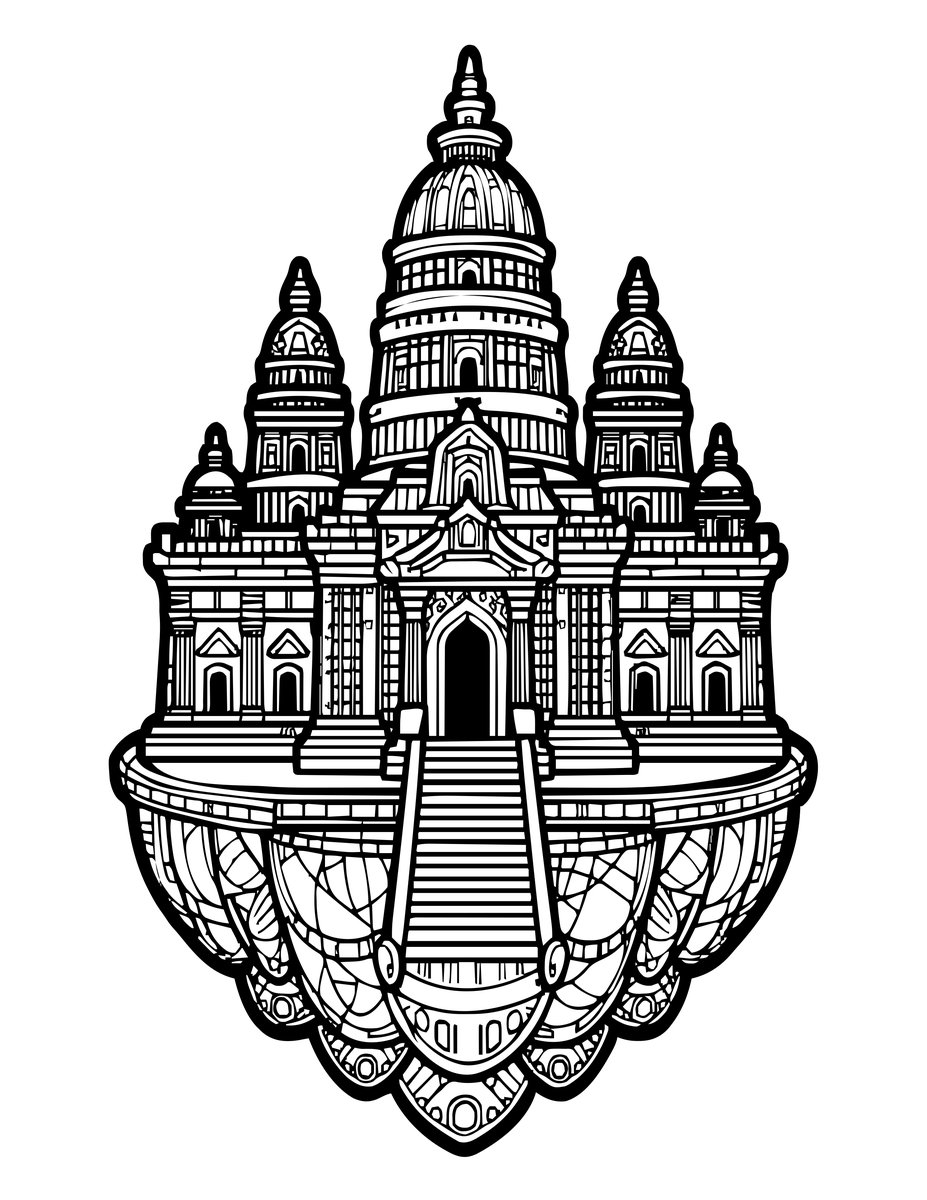 Island Temple - free printable coloring page