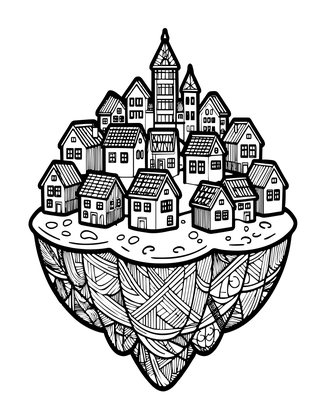 Island Village - Free printable coloring page