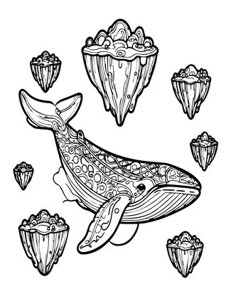 Island and Whale - Free printable coloring page