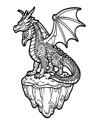 Island and Dragon - Free printable coloring page