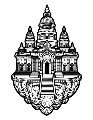 Island Temple - Free printable coloring page
