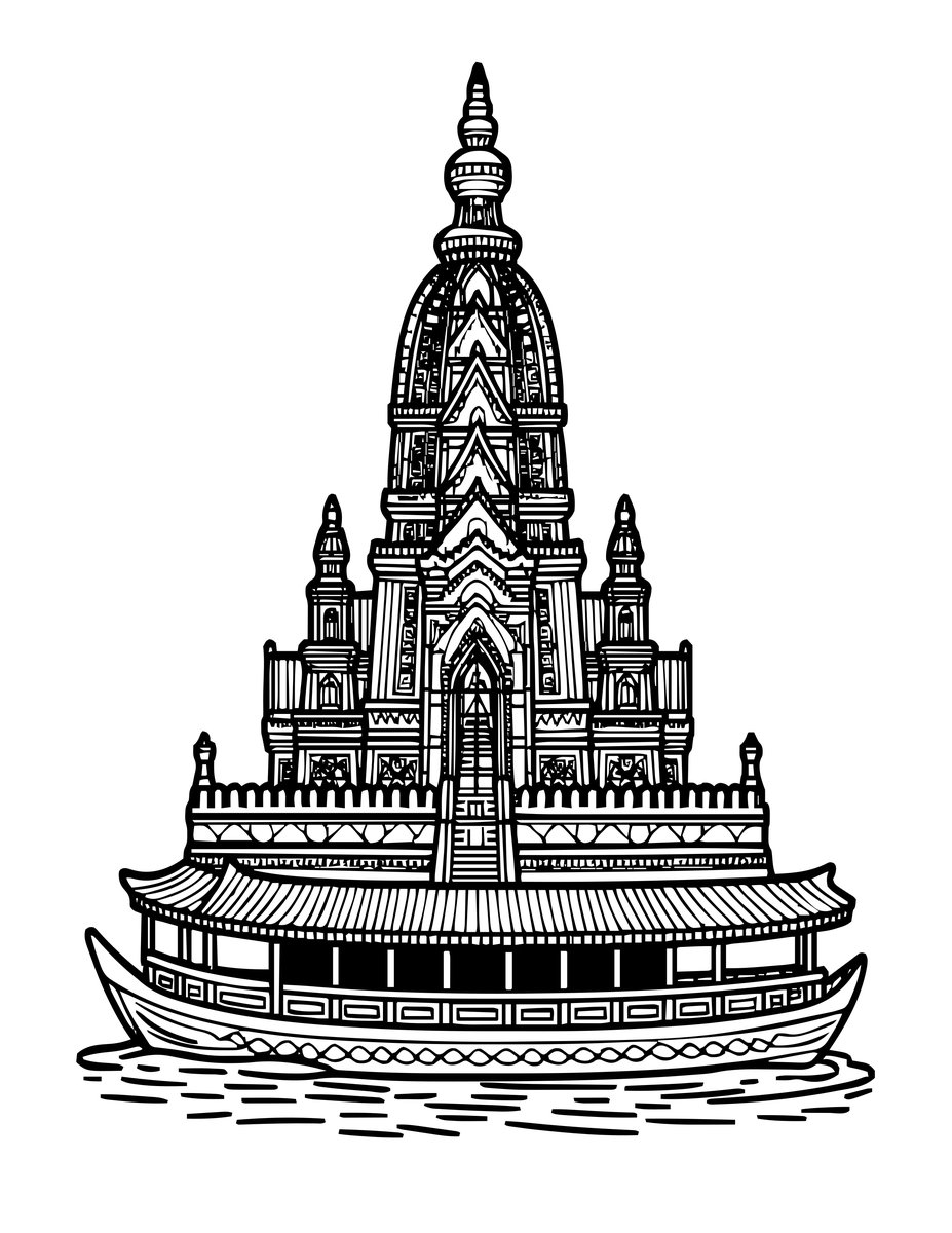 Market and Monastery - free printable coloring page
