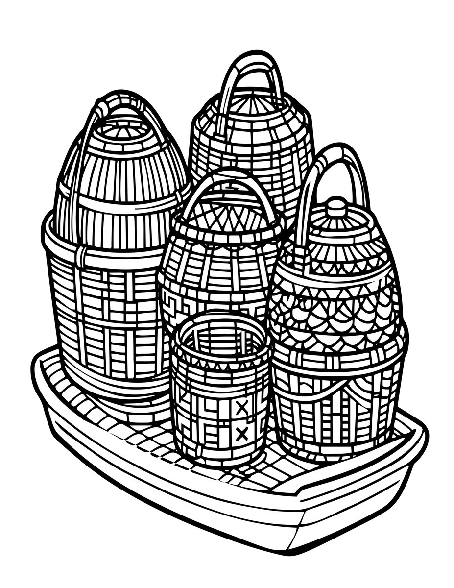 Basket Weaving Boat - free printable coloring page
