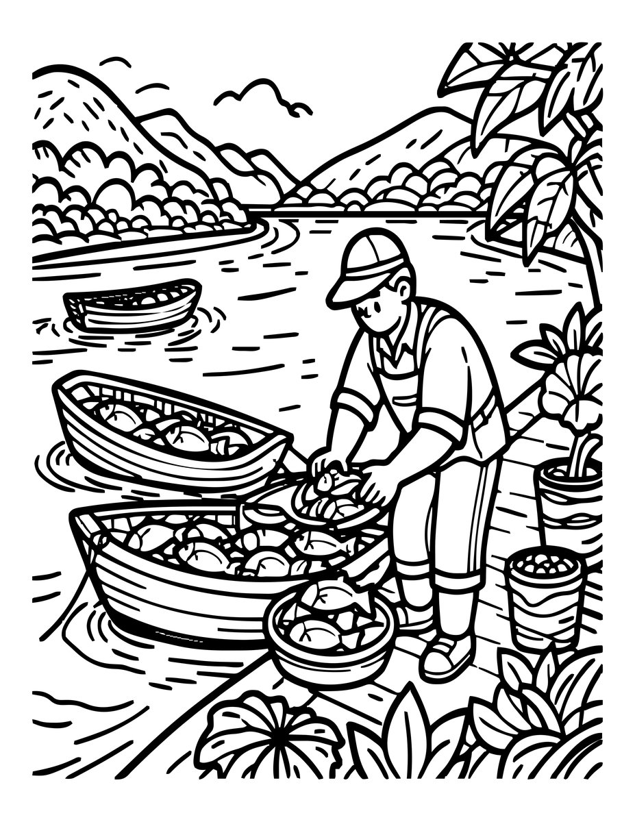 Fish Market - free printable coloring page