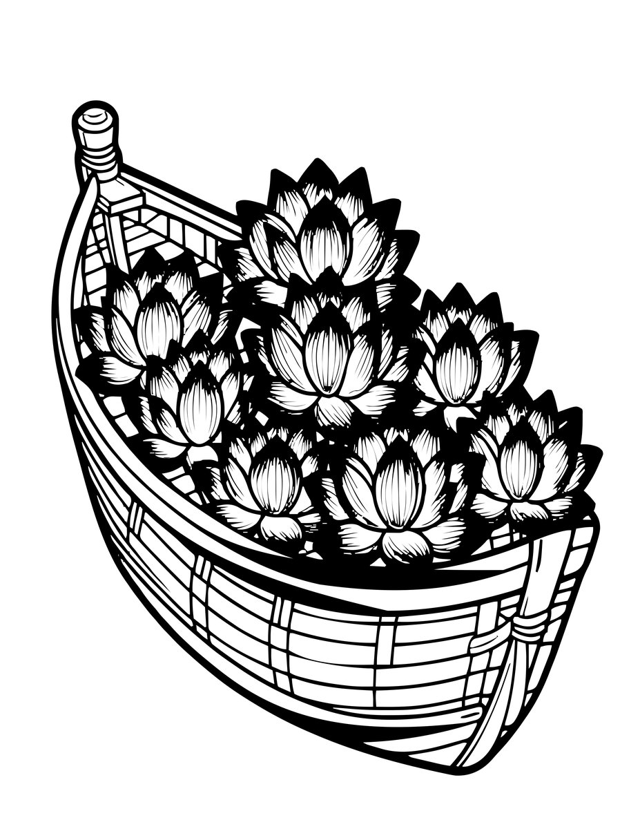 Lotus Flower Boat - free printable coloring page