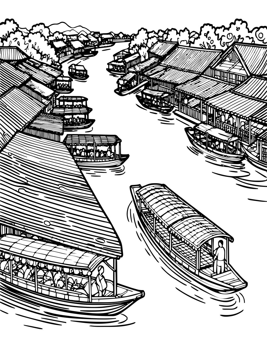 Damnoen Saduak - free printable coloring page