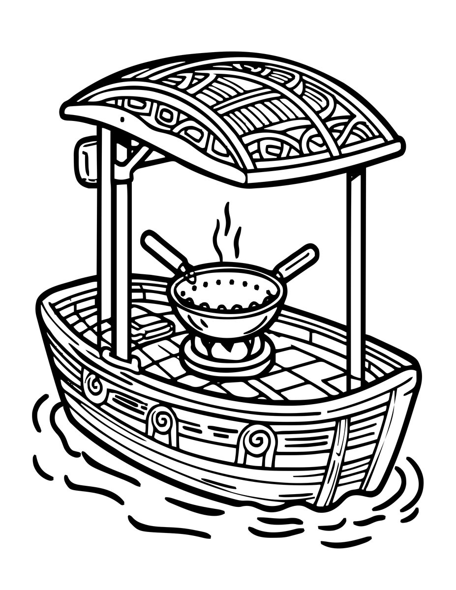Floating Food Stall - free printable coloring page