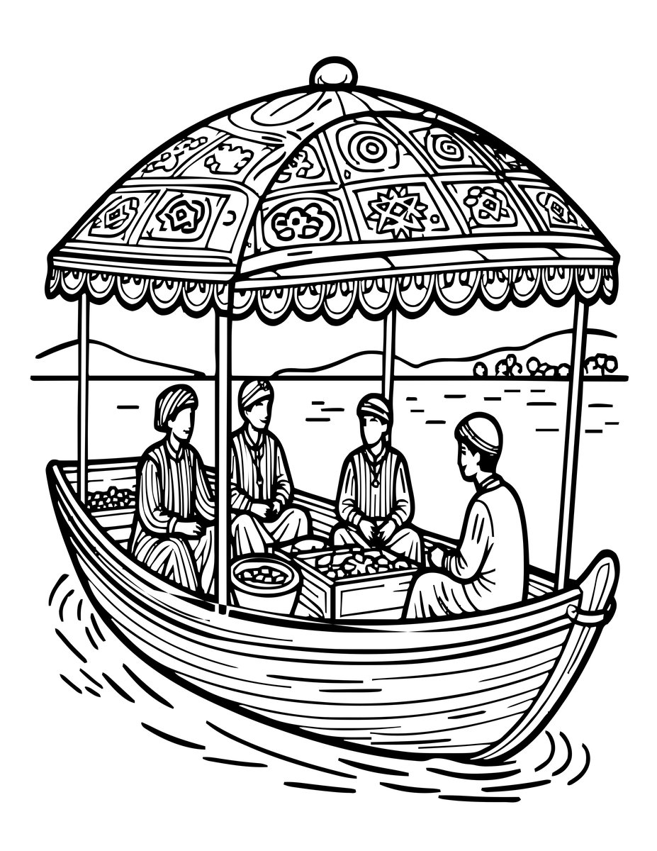 Dal Lake Market - free printable coloring page