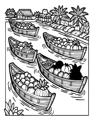Bangkok Market - Free printable coloring page