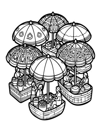 Market in Rain - Free printable coloring page