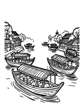 Market at Dawn - Free printable coloring page