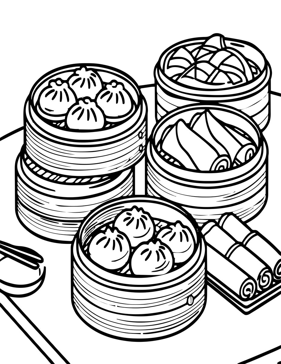Dim Sum Spread - free printable coloring page