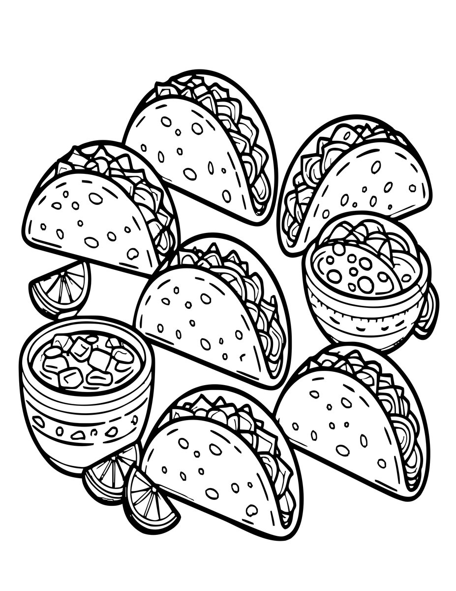 Taco Feast - free printable coloring page