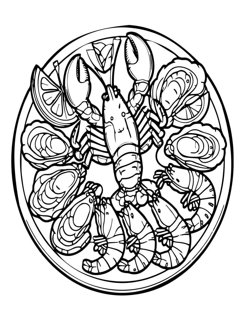 Seafood Platter - free printable coloring page