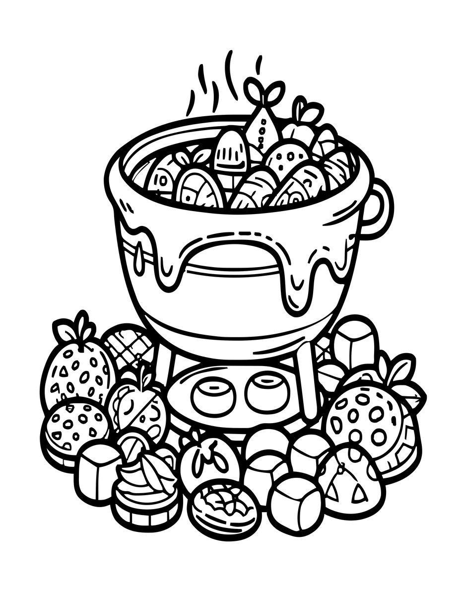 Chocolate Fondue - free printable coloring page