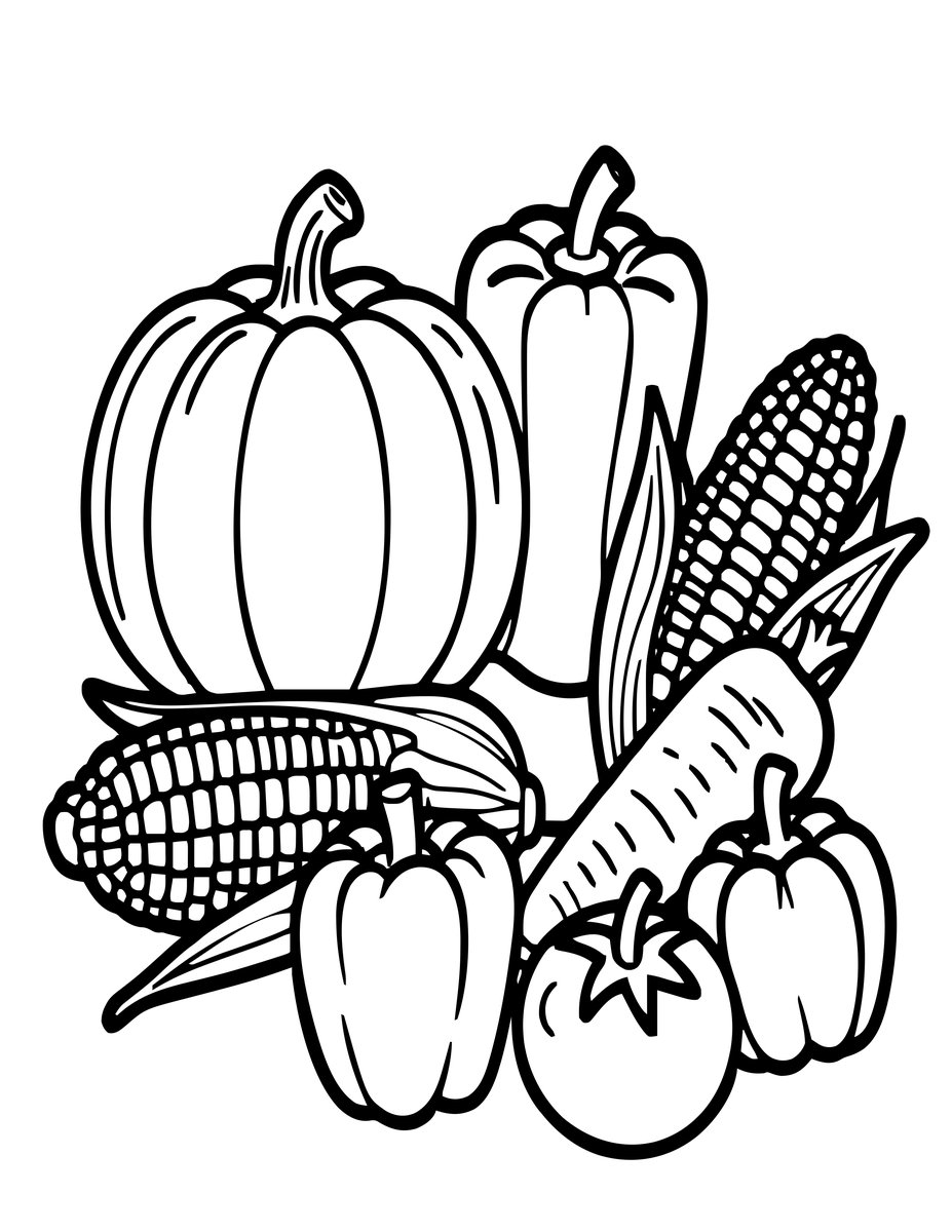 Harvest Vegetables - free printable coloring page