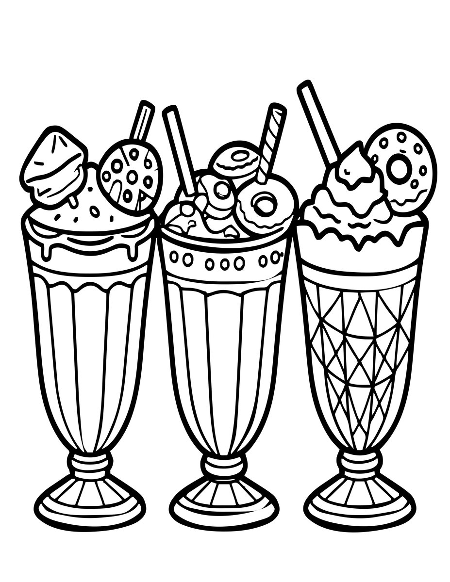 Milkshake Trio - free printable coloring page
