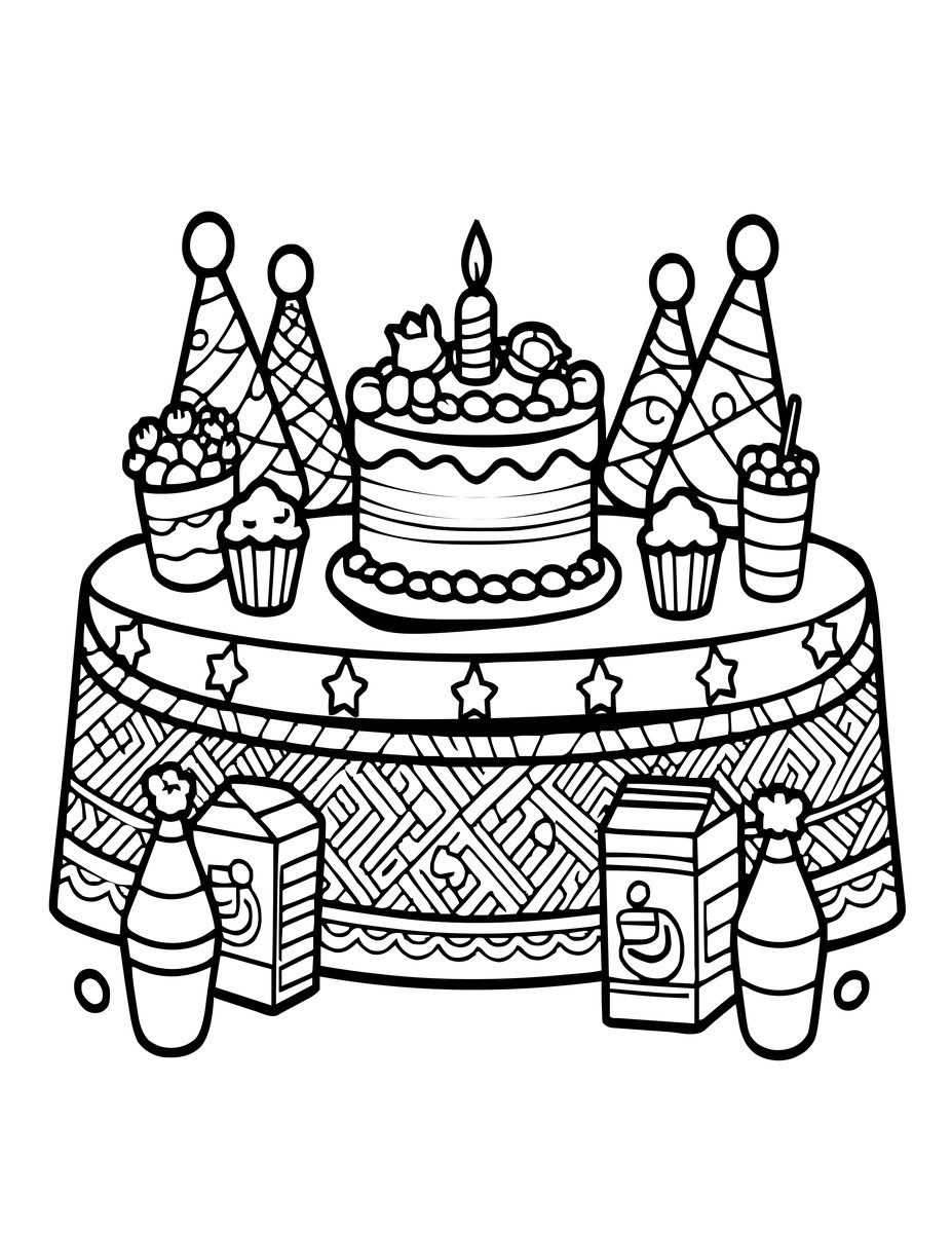 Birthday Party Spread - free printable coloring page
