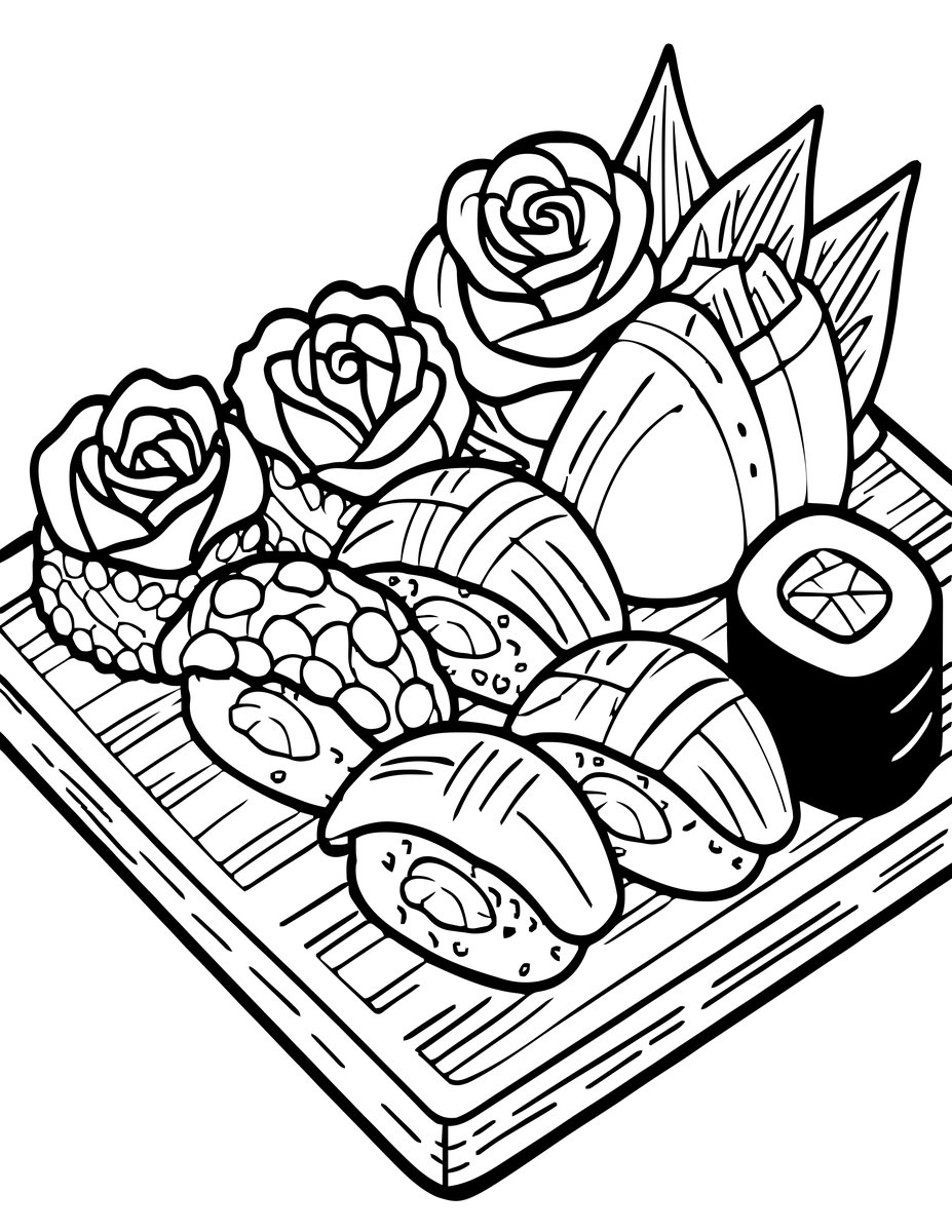 Sushi Platter - free printable coloring page