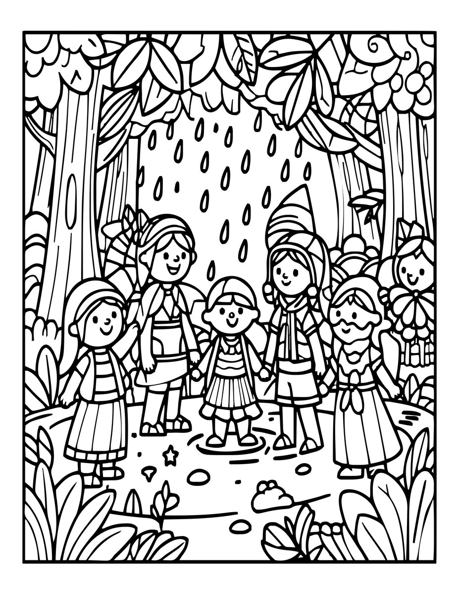 Forest Spirit Rain - free printable coloring page