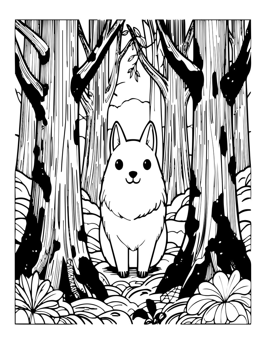 Forest Kodama - free printable coloring page