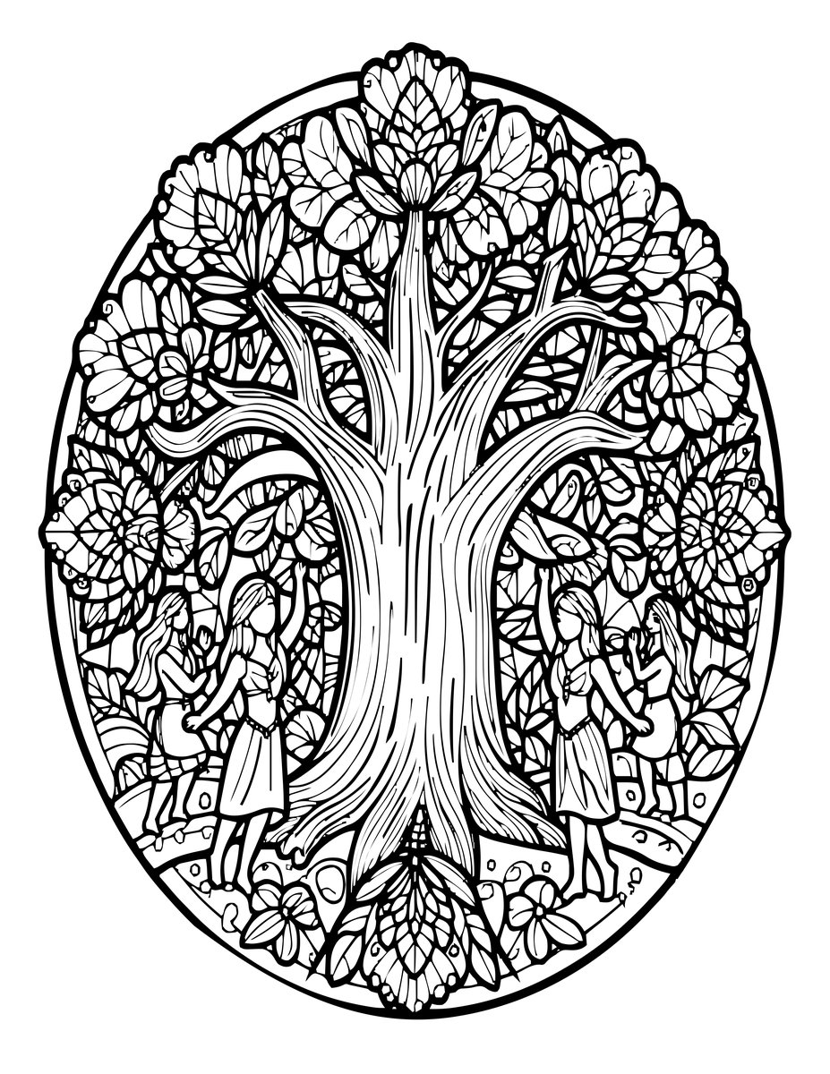 Forest Spirit Gathering - free printable coloring page
