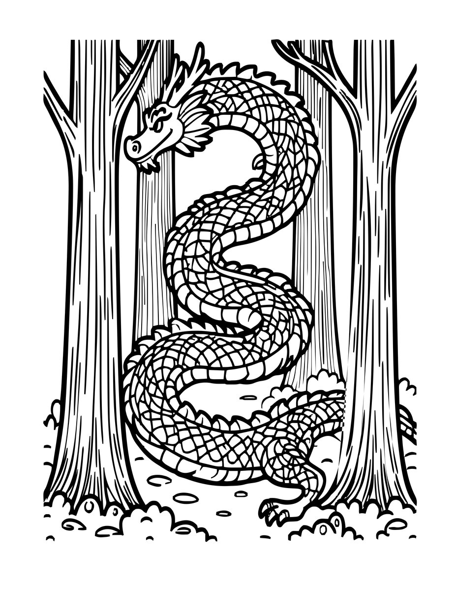 Forest Spirit Dragon - free printable coloring page