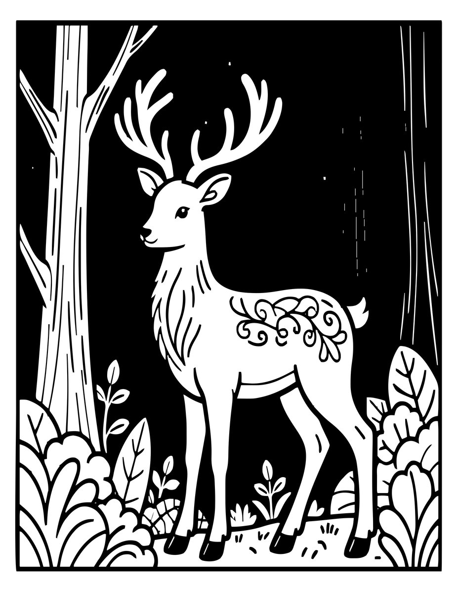 Forest Spirit Deer - free printable coloring page