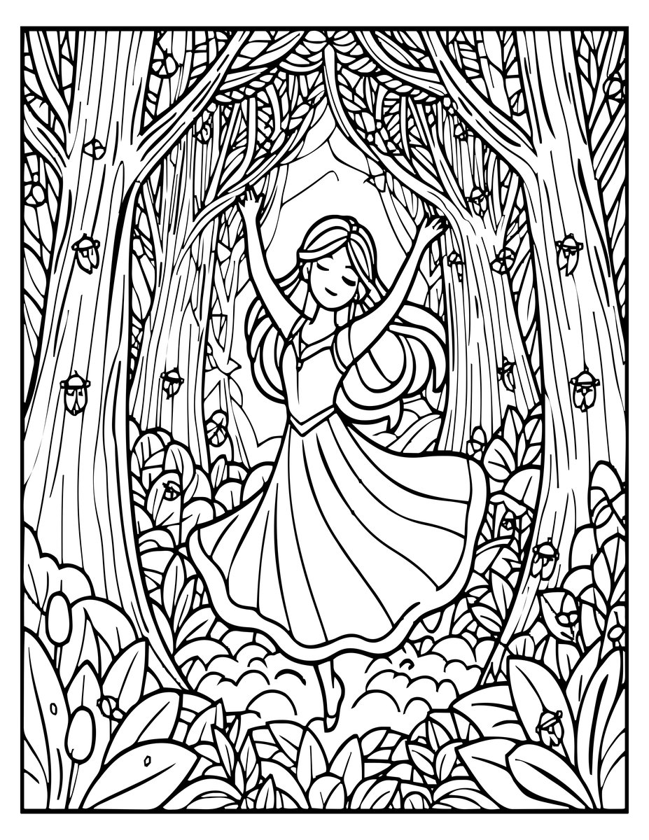 Forest and Fireflies - free printable coloring page