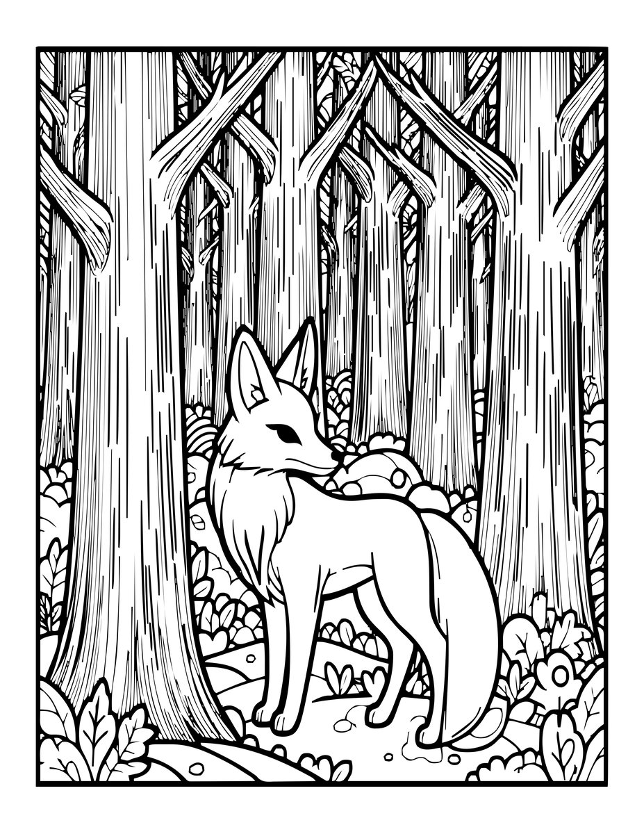 Forest Spirit Fox - free printable coloring page