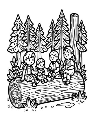 Forest Spirit Family - Free printable coloring page