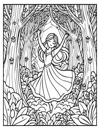 Forest and Fireflies - Free printable coloring page