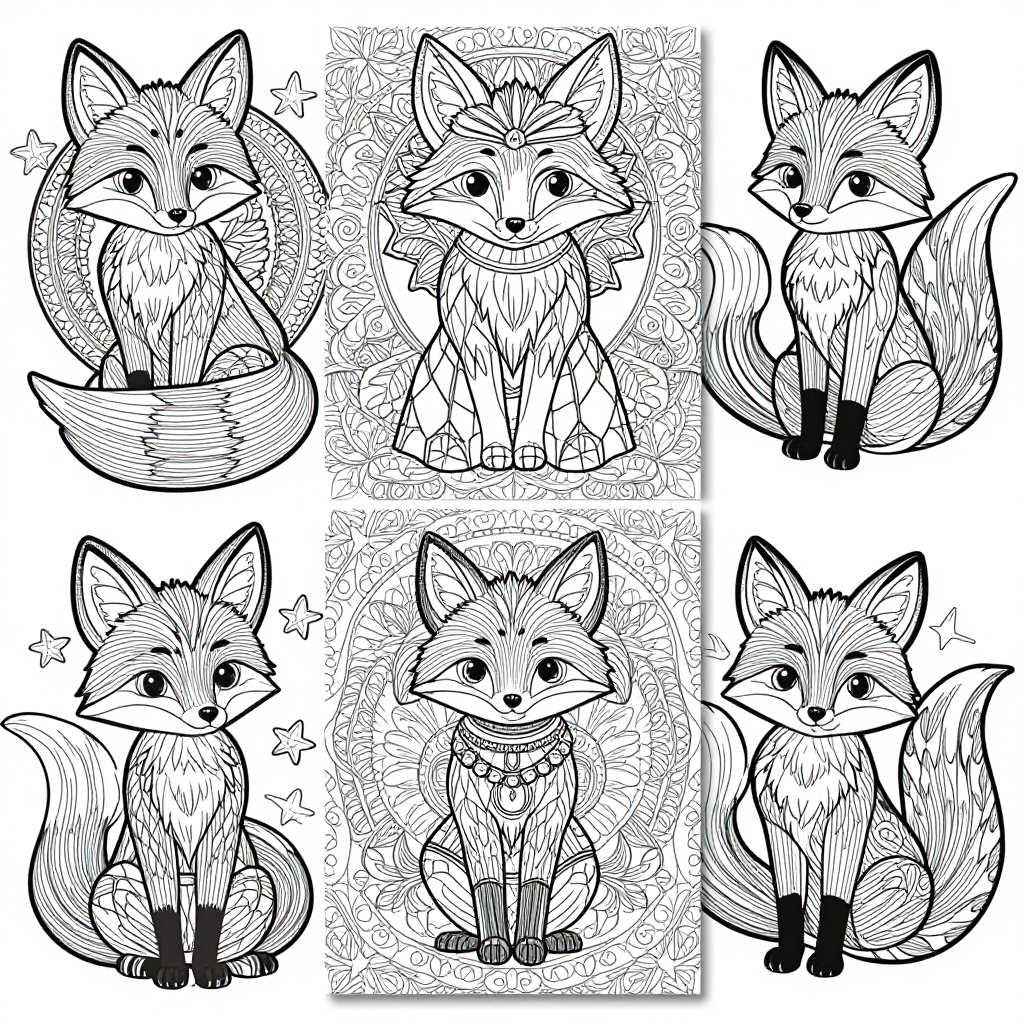 Foxes coloring pages collection - 30 free printable pages