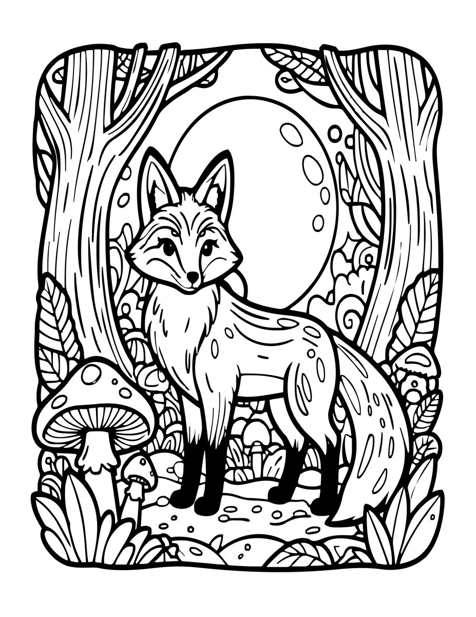 Night Fox - free printable coloring page