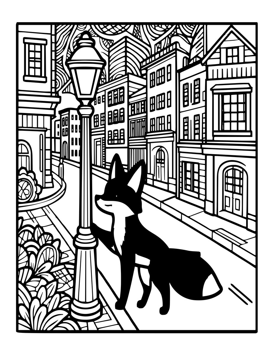 Urban Fox - free printable coloring page