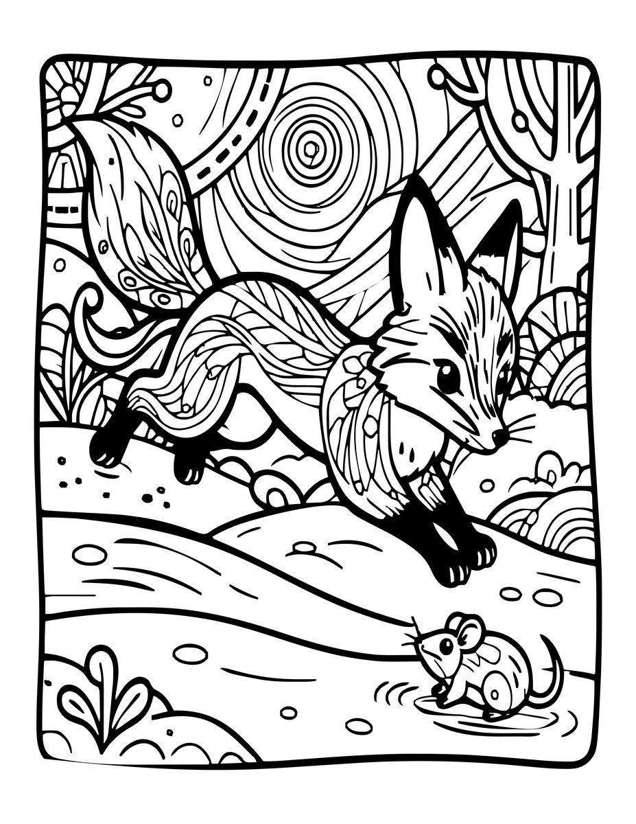 Fox Pouncing - free printable coloring page
