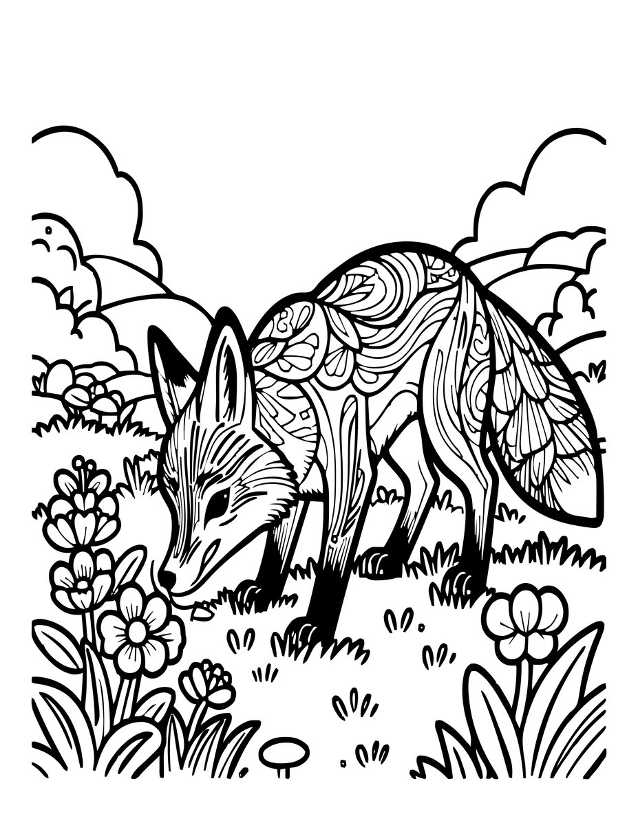 Spring Fox - free printable coloring page