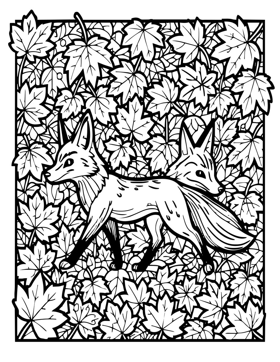 Fox and Autumn - free printable coloring page