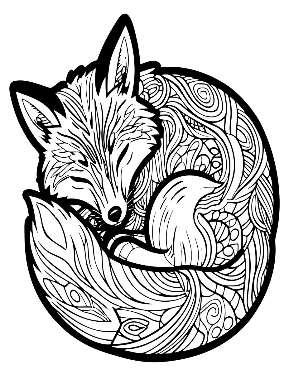 Fox Sleeping - free printable coloring page