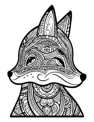 Fox Zentangle - Free printable coloring page