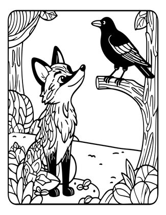 Fox and Crow - Free printable coloring page